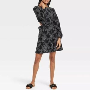 Womens Balloon Sleeve Mini A-Line Dress | Universal Thread | Black Floral | XS